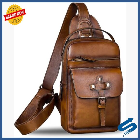 Genuine Leather Sling Backpack Crossbody Daypack Adjustable Strap